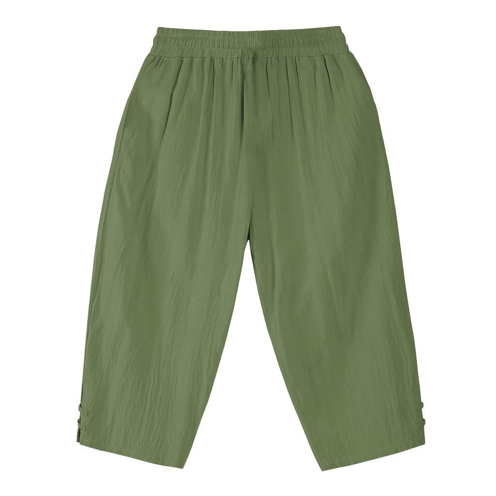 Herren Sommerhose mit Kordelzug, lässige verkürzte Hose aus atmungsaktiver Baumwolle und Leinen
