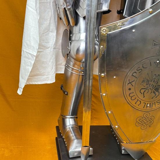 6-Foot Templar Knight Armor Suit Polished Medieval Roman Steel Armor with Display Stand Ideal for Home Décor