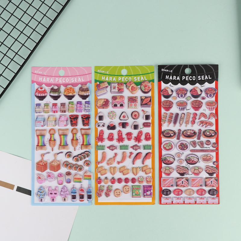 1/3/5Pcs Japanese Sushi Food Cake 3D Puffy Foam Stickers Cute Cartoon Waterproof Decals For Girls Diy Craft Phone Decor Gifts