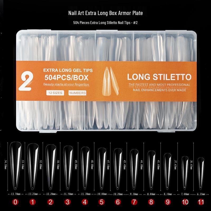 

504-Pack Extra Long Transparent Full Cover Nail Tips with Pointed Water Pipe Shape and Denim Design