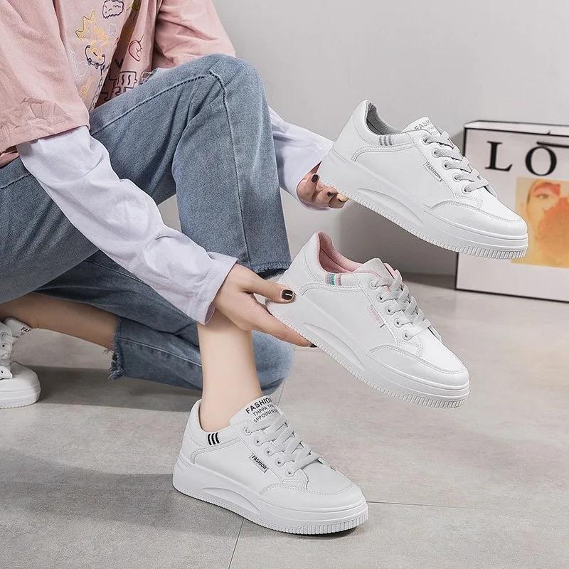 Zapatillas de Moda Otoño Mujer Plataforma Cordones Transpirables Zapatillas para Correr Tendencia Antideslizantes Zapato Casual Blanco Cómodo para Caminar Plano