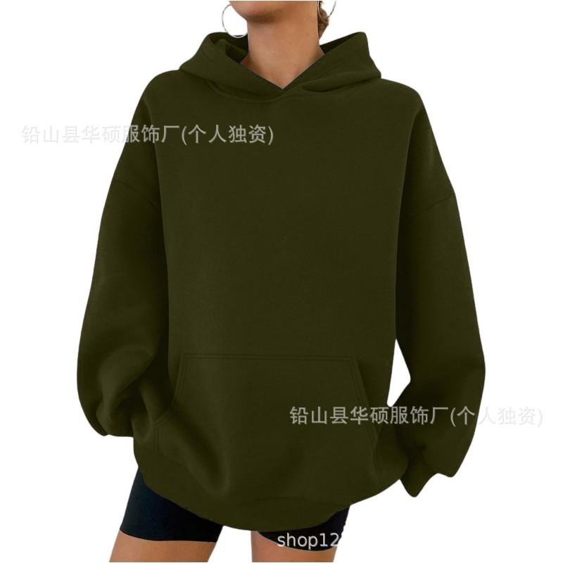 Womens Oversized Drop Shoulder Hooded Sweatshirt Casual Streetwear Long Sleeve Pullover In Solid Colors
