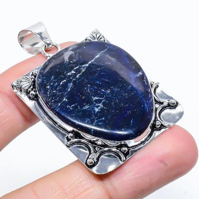 Natural Sodalite Gemstone Handmade 925 Sterling Silver Pendant 2.17" P5r72