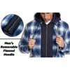 Plaid Flannel Shirt Jacket Men‘s Quilted Lined Coats with Removable Hood Winter Thick Hoodie Outerwear Heavy Shirts