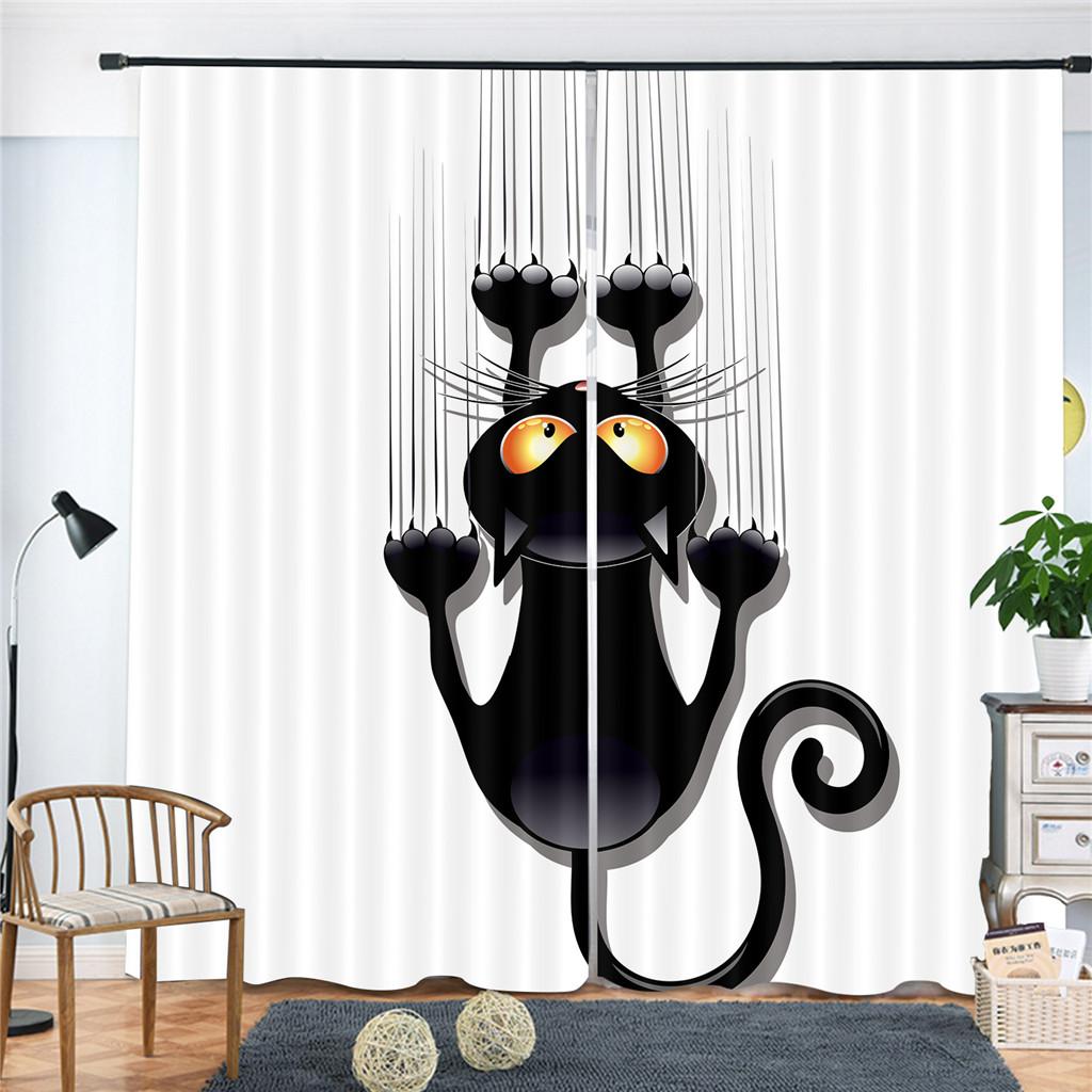 3D Satanic Cat Pentagram Death Black Metal Printed Thin Semi-Shading Polyester Window Curtain for Bedroom Guest Living Room Hook