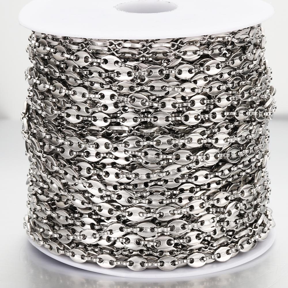 

1meter Stainless Steel Coffee Bean Beads Chain Pig Nose Link Chains for Bracelets Necklace Jewelry Making Components DIY about 5.5x7.7mm