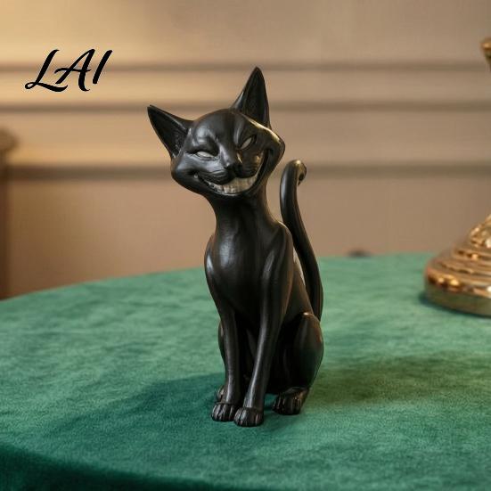 Fantasy Kreatur Statue 3D Gedruckt Schwarze Katze Figur Gothic Stil Böses Schreibtisch Ornament Geschenk für Liebhaber Dunkel Sitzend Halloween Haus Tischdeko