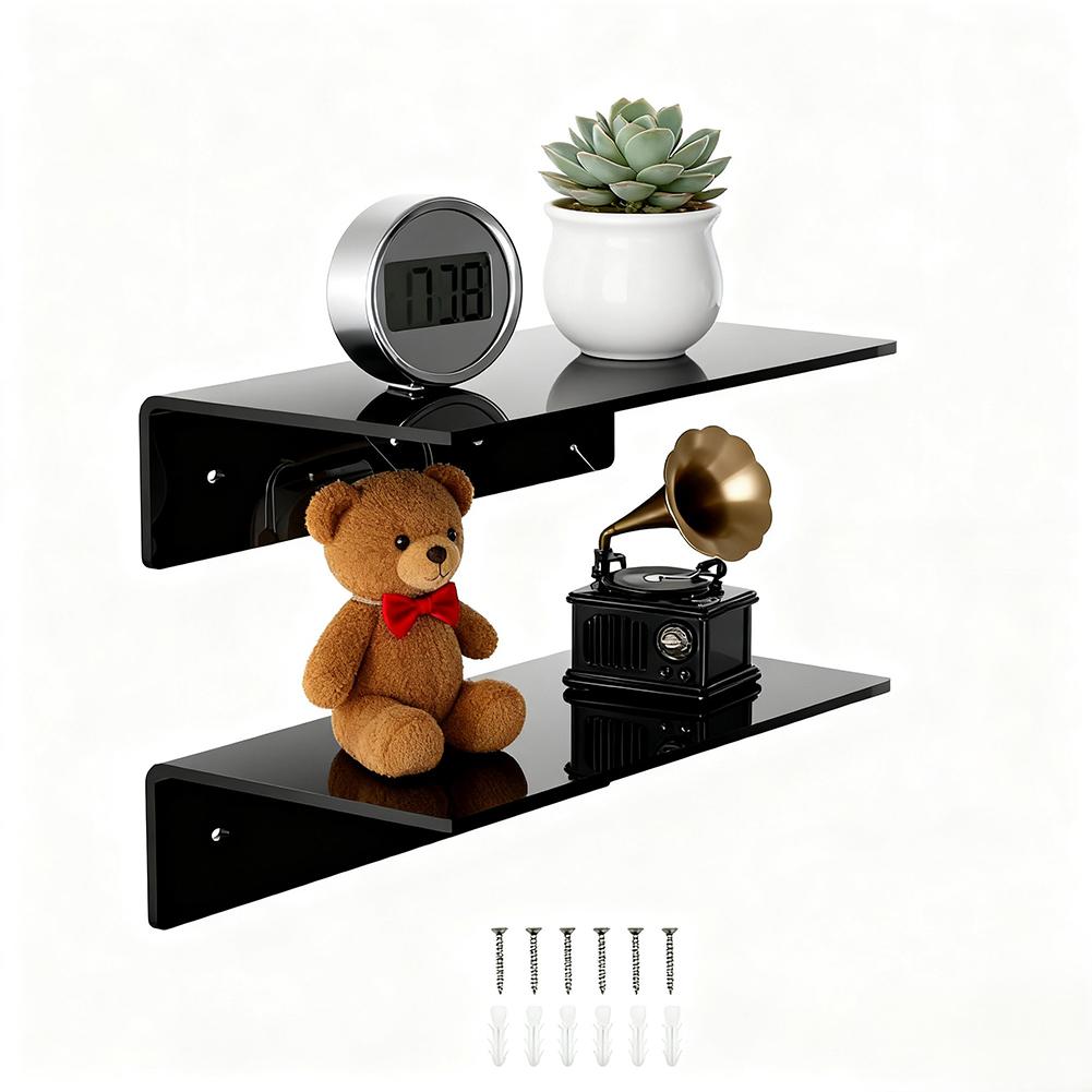 2PCS Acrylic Floating Shelves With Screw And Anchor 12inch Clear/white/Black Wall Mount For Home Décor! Home Storage Accessories