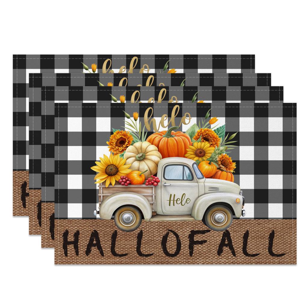 Pumpkin Sunflower Table mat Fall Floral Kitchen Home Rustic Table Farmhouse Washable Heat Resistant Wedding Party Decoration