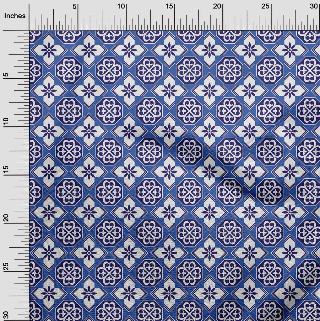 oneOone Cotton Flex Arctic Blue Fabric Floral & Tiles Moroccan Sewing Craft Projects Fabric Prints By Meter 40 Inch