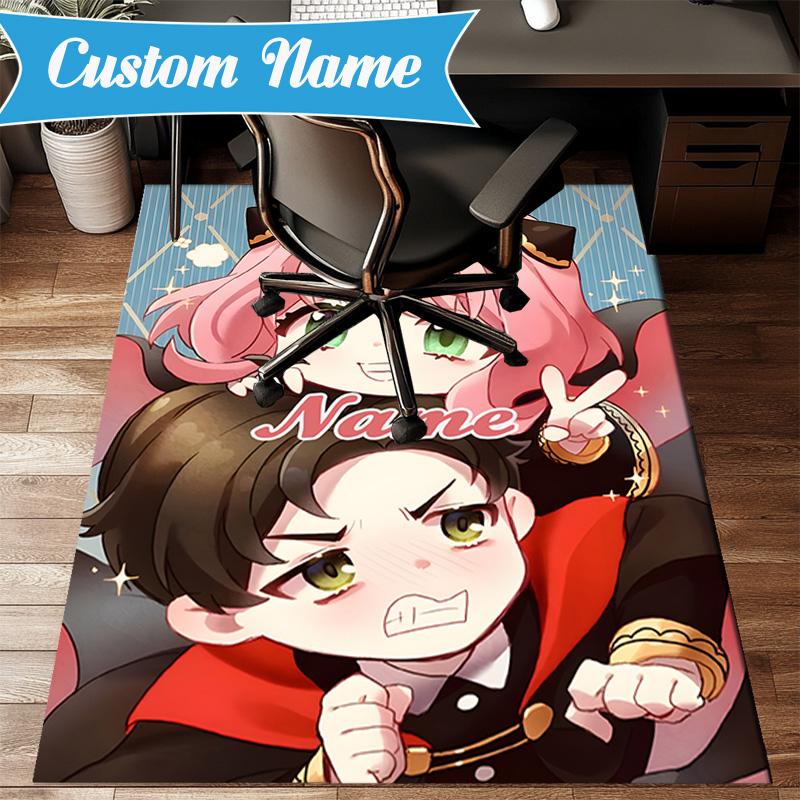 Custom Name Pink Hair Anime Anya Rug for Living Room, Game Rooms, Office, Bedroom, Floor Mat Playful Design, fan gifts Christmas decor