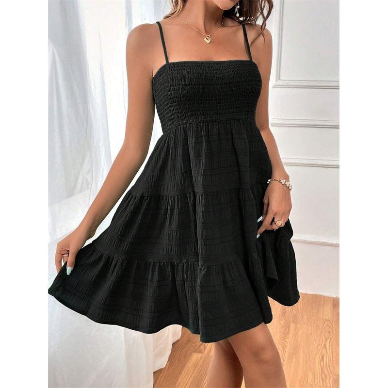 

INS European and American Fashion Sexy Sling Dress Short dress Sexy Strap Mini Dress Sundress Black L