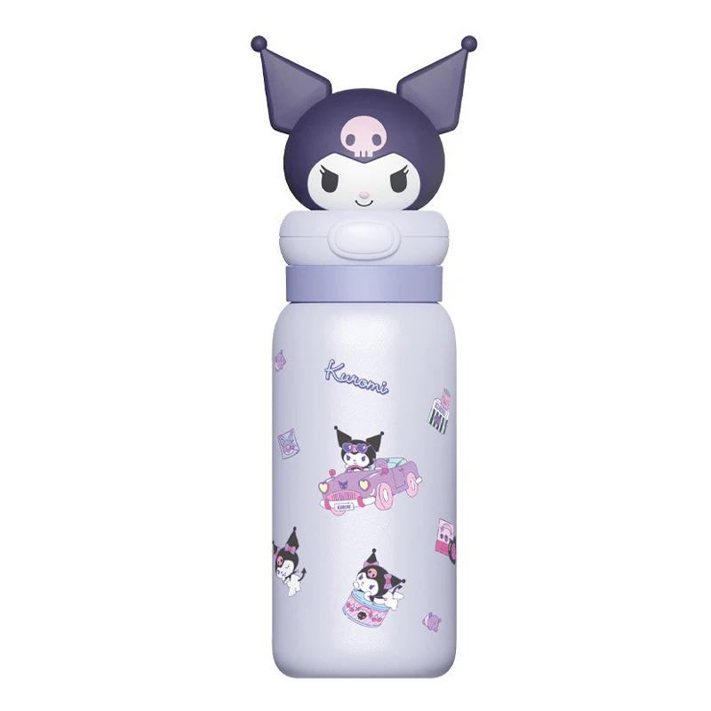 Tazze in Acciaio Inossidabile da 400ml con Cannuccia Disegnata Tazza Termica Sanrio con Cordino Sollevabile Hello Kitty My Melody Borraccia Portatile per Bambini