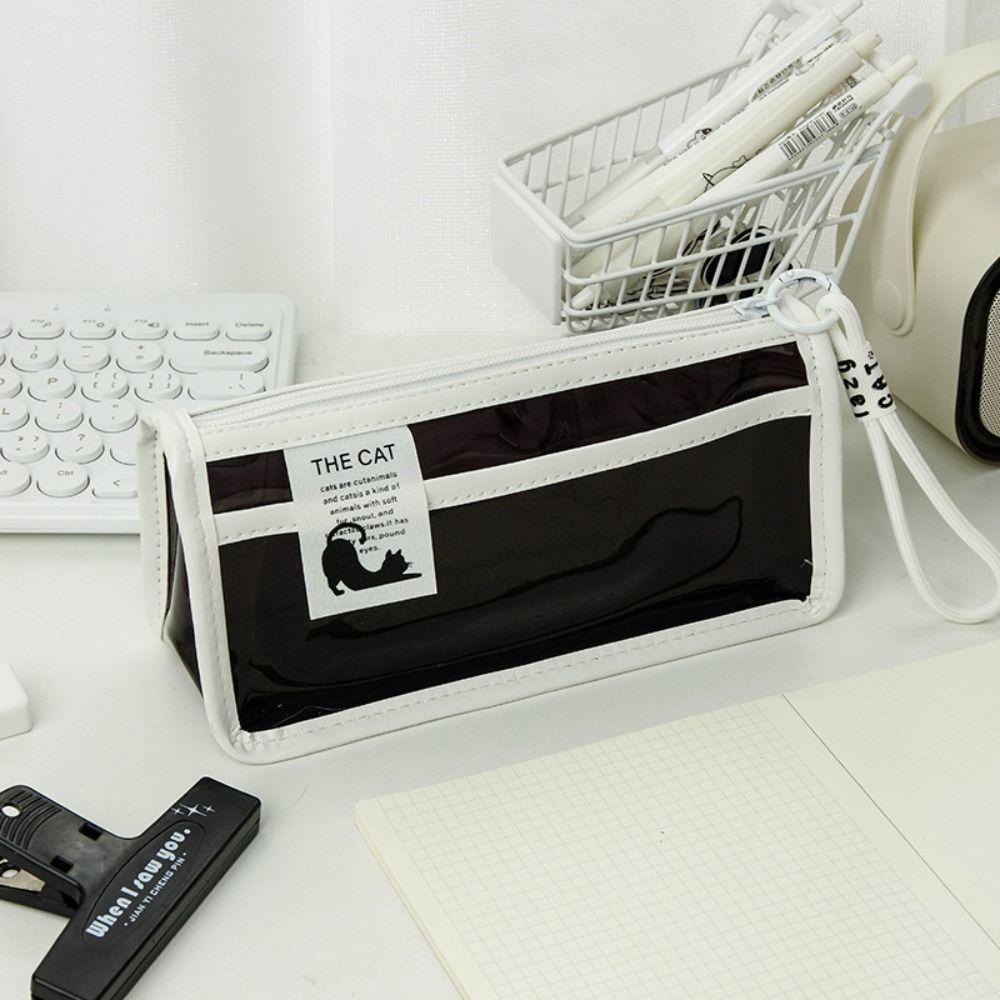 

Triangular Base Stationery Storage Bag Transparent Pencil Case Fahsion Makeup Bag School Office чорний
