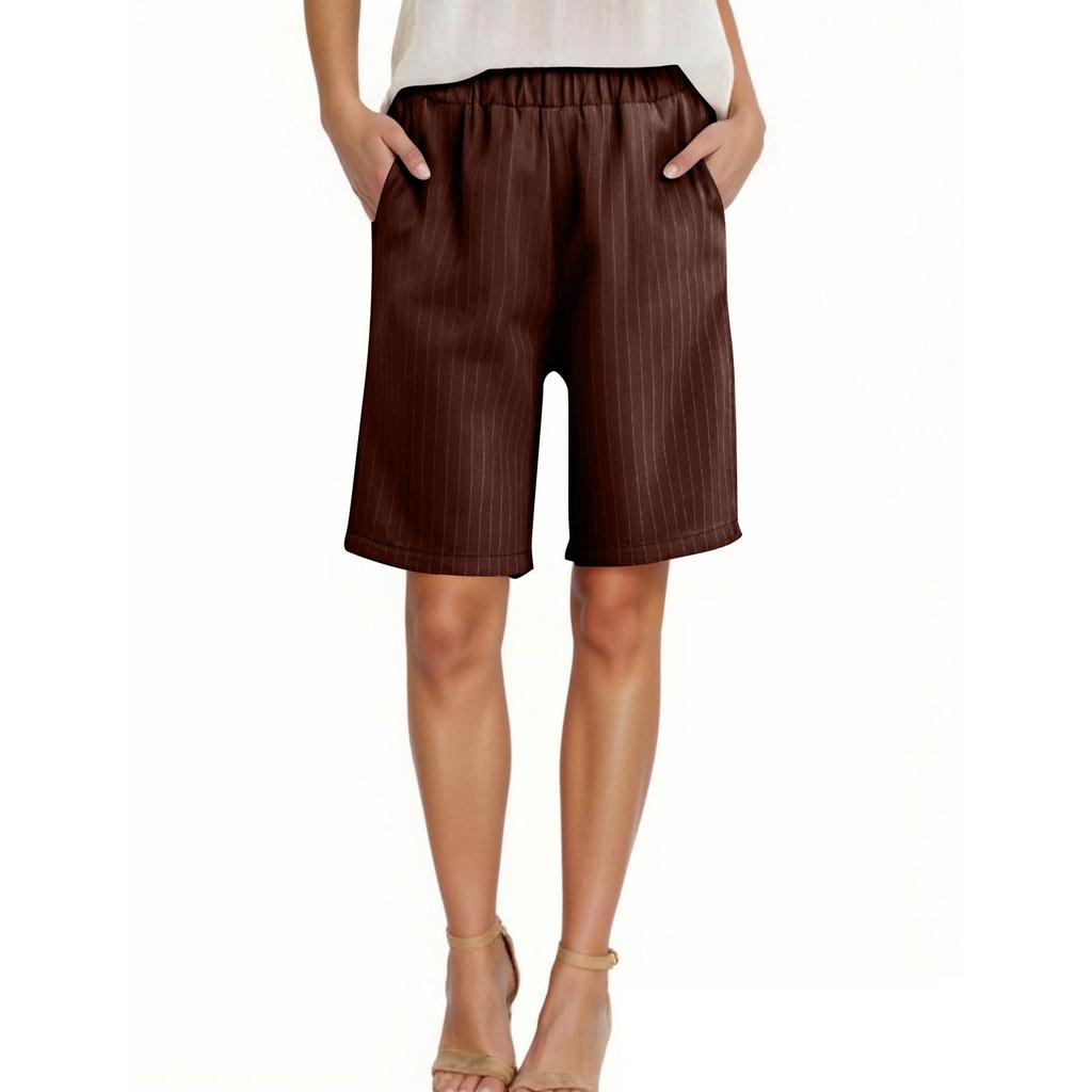 Damen Hohe Taille Einfarbig Freizeithose Trainingshose 1/2 Shorts