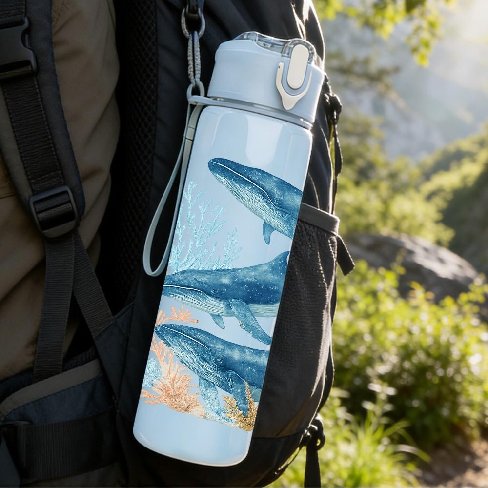 1 PZ Tre Squali Gruppo di Nuoto Oceanico 750ml Colore Plastica Borraccia Sportiva Tappo Flip con Cannuccia Anti-perdita Adatta per Sport Ufficio Uso Domestico