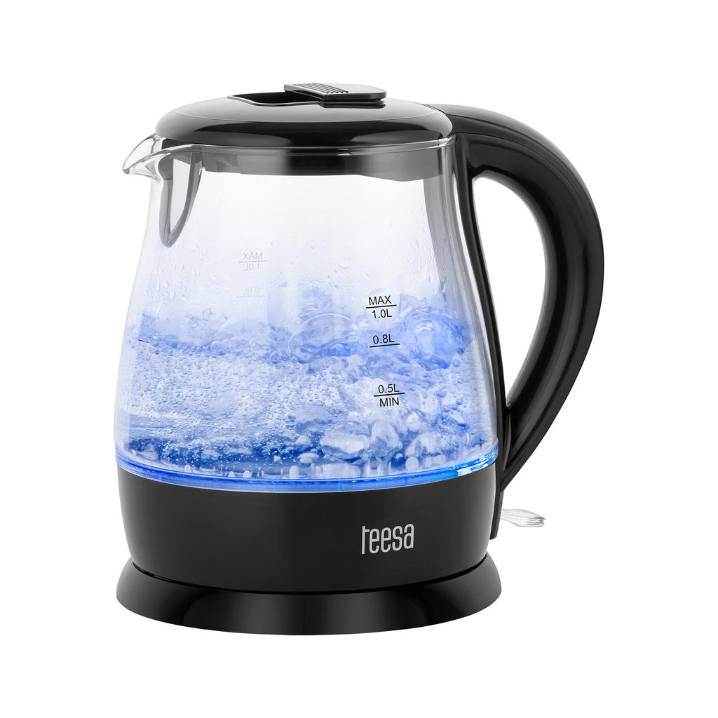 Cordless Electric Kettle, Glass, Black, 1630W, 1L, Teesa