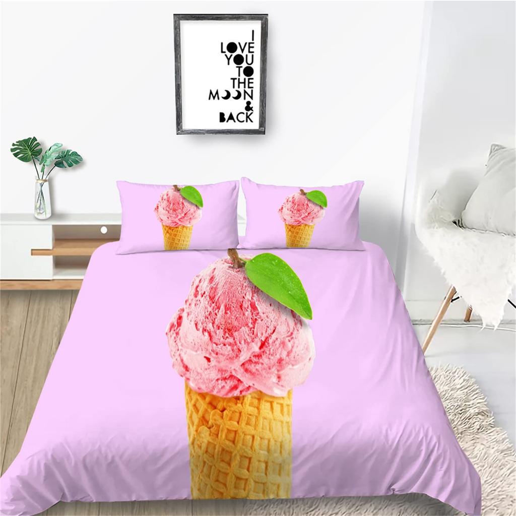 Ice Cream Duvet Cover Set Delicious Food Theme Polyester Quilt Cover King Queen Full Size For Kids Bedding Set With Pillowcase