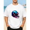 Men's Black Short- Sleeve T- Shirt with Vibrant American Football Helmet Design- Trendy Round Tee for Sports Fans, Lightweight & Breathable Summer Top