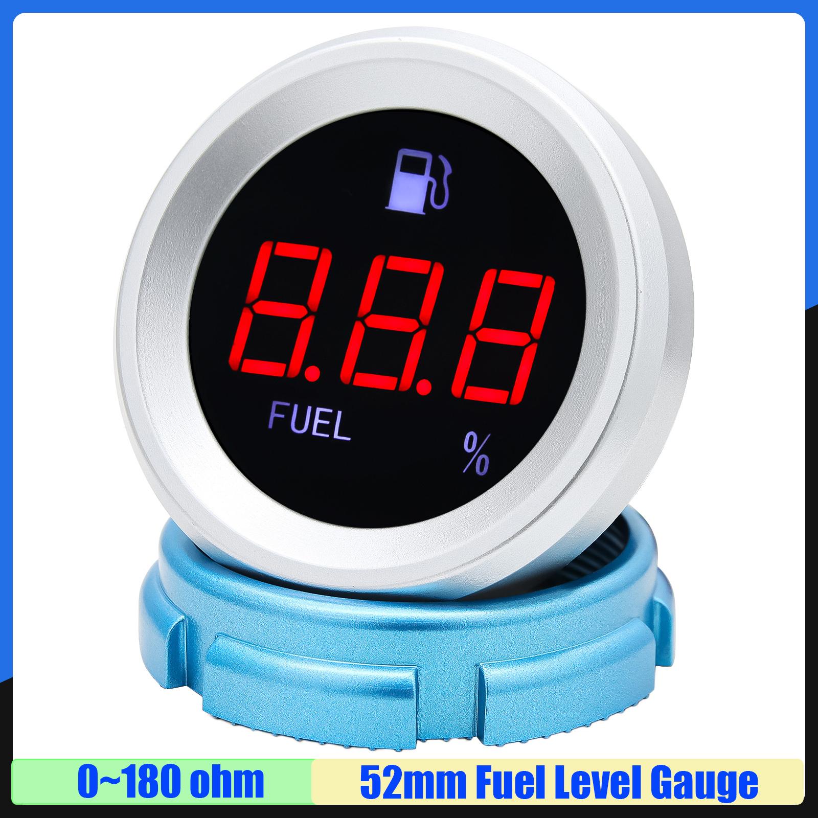 MAIMEIMI Red LED Digital 52mm Fuel Level Gauge 0-190 OHM Fuel Level Sensor Auto Car Yacht Oil Tank Meter Indicator with Alarm Gauge without Sensor