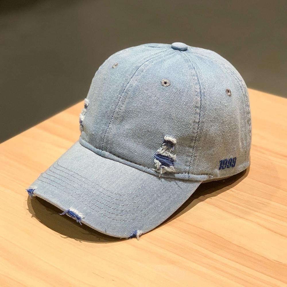 Retro Solid Color Denim Baseball Cap Stylish Fashioned Weathered Duckbill Hat Trendy Unisex Street Hip Hop Sunshade Cap