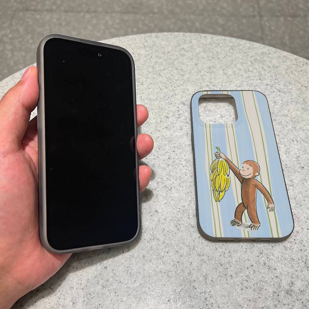 Lovely Cartoon C-Curious Georges Corrugated Stripe Phone Case For iPhone 17 16 15 14 13 12 11 Pro Max Plus Pro Shockproof Cover