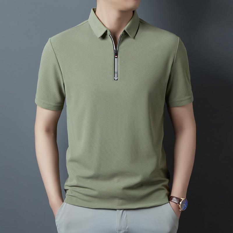 Men Short Sleeve Polo Shirt Half Zip Collar Breathable Casual Business Top
