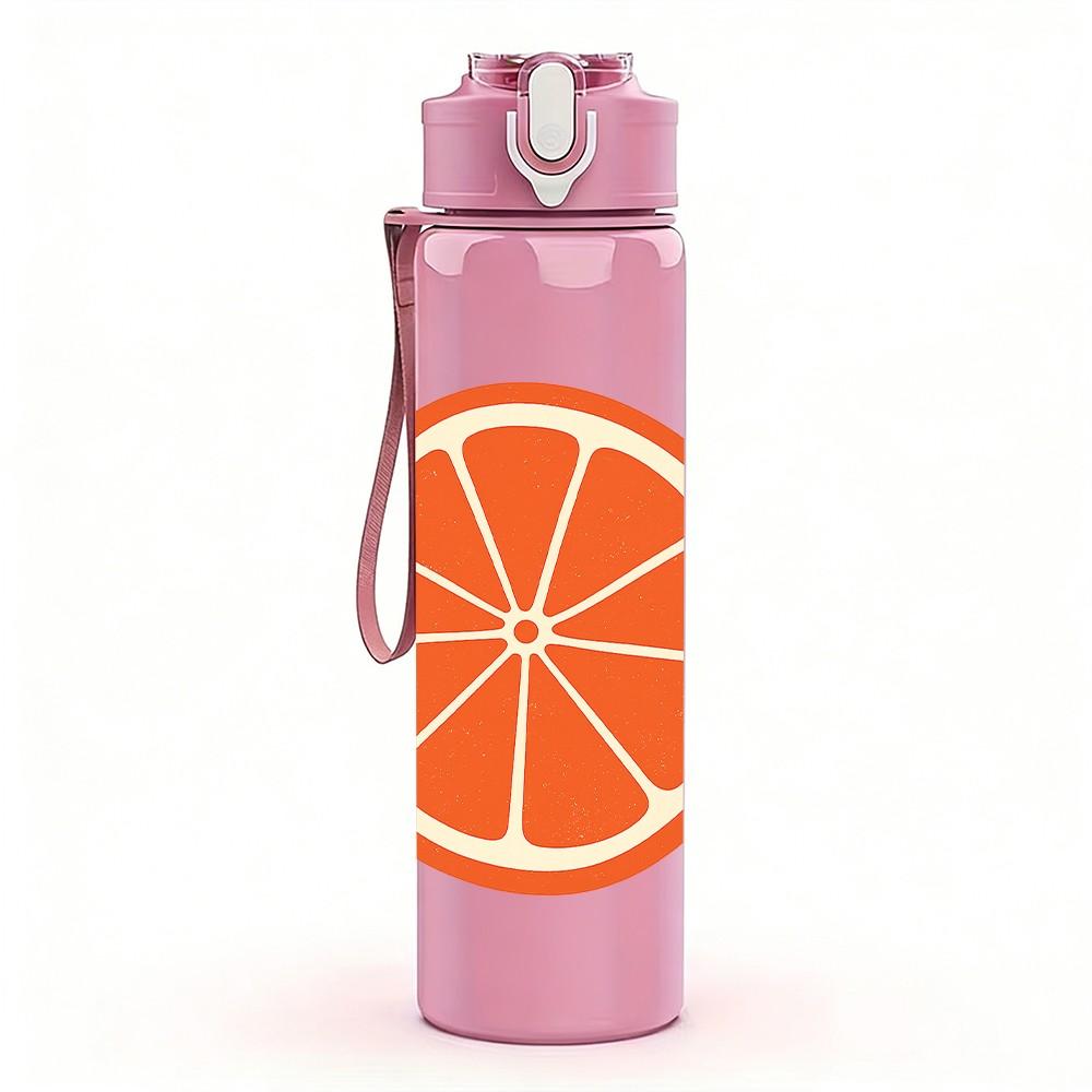 1PC Fresh Orange Slice Fruit Minimalist 750ml Color Plastic Sports Water Bottle Leakproof Flip Straw Lid Suitable for Sports Office Home Use