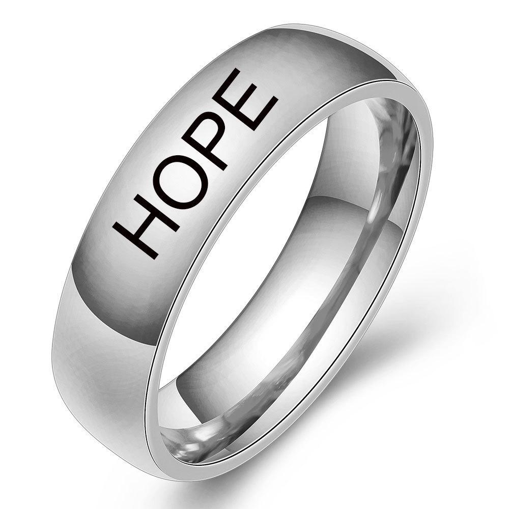 Fashionable Stainless Steel 5MM Laser-Engraved Faith Hope Love Ring Size 10