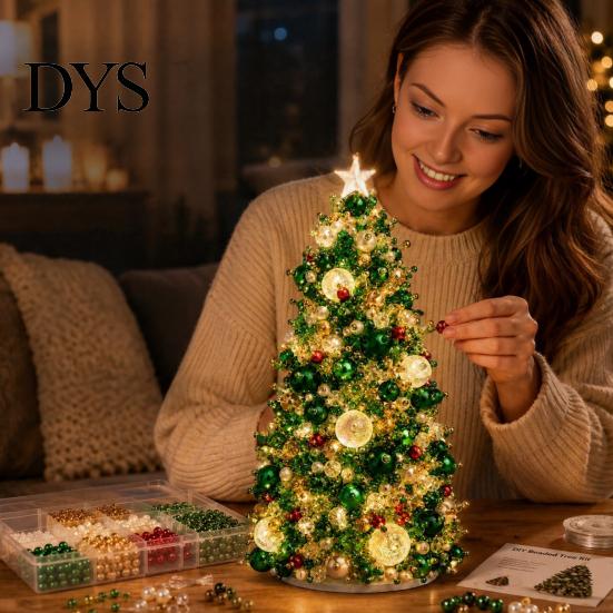 Educational Toy for Children DIY Beaded Christmas Tree Kit, Handmade PVC Glitter Craft Festive Home Decor Set, Easy to Assemble Art Kit Kids