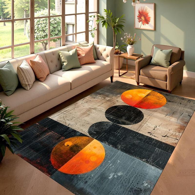 Orange Geometrischer Teppich Matte Teppich Kreis Streifen Abstraktes Muster Modern Künstlerisch Stilvoll Heimdekoration Wohnzimmer Innen Teppich