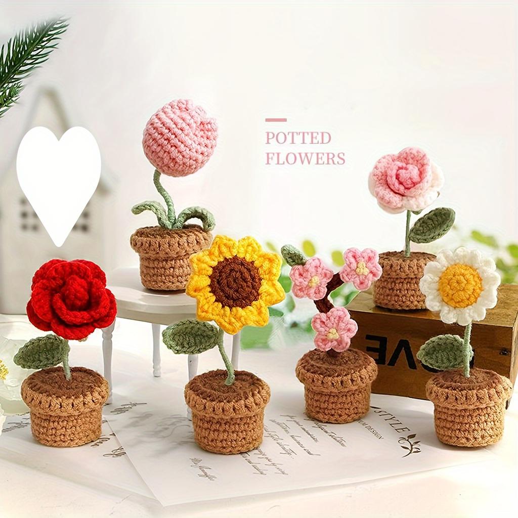 1pc Hand-Knitted Artificial Simulation Potted Plant, Crocheted Yarn Artificial Flower Decoration, Suitable for Mother's Day, Anniversaries, Birthdays