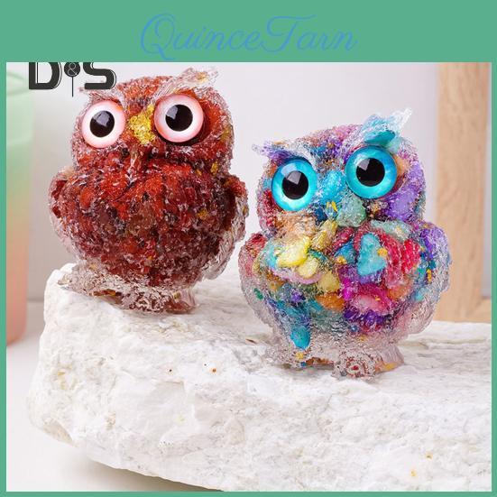 Crystal Figurine Natural Handmade Owl Resin Owl Statue Filled With Crystal Stones Tabletop Owl Ornament For Home Office Car Decor Reiki Healing