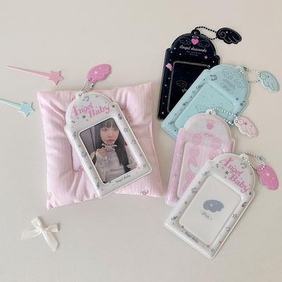 PVC Photocard Holder Keychain Angel Wings Cartoon ID Badge Holder Hanging Decoration Idol Card Display Protector