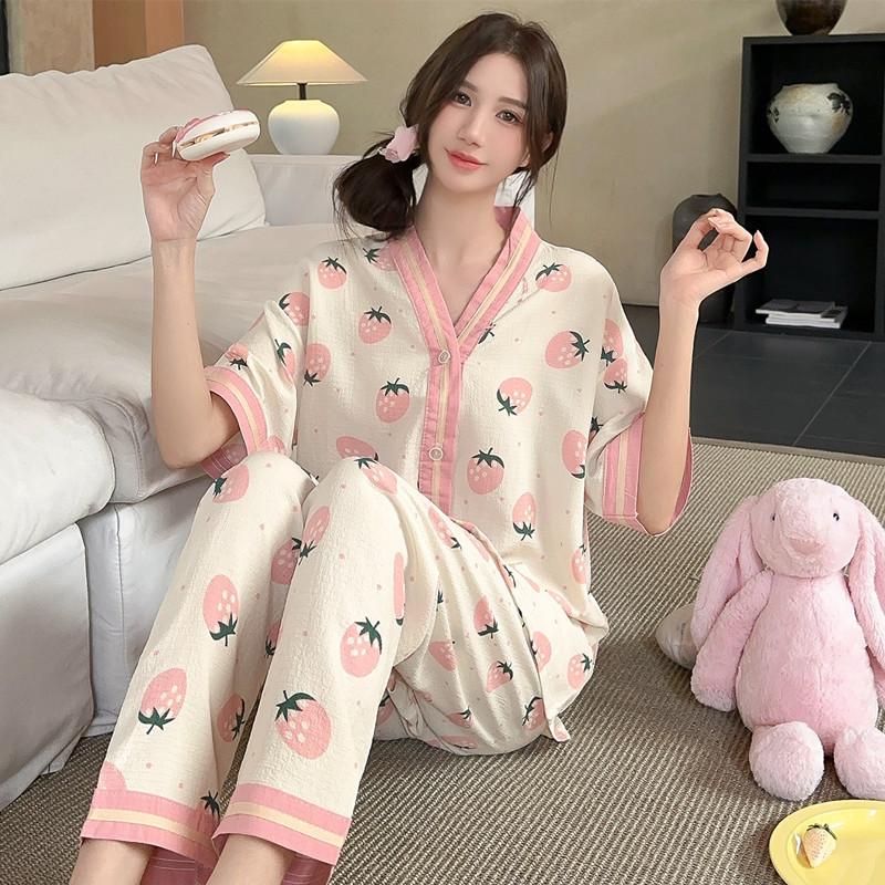 New Summer Thin Pajamas Women's Short-sleeved Trousers Girl's New Korean Version of Student Skin-friendly Small Fresh Loungewear