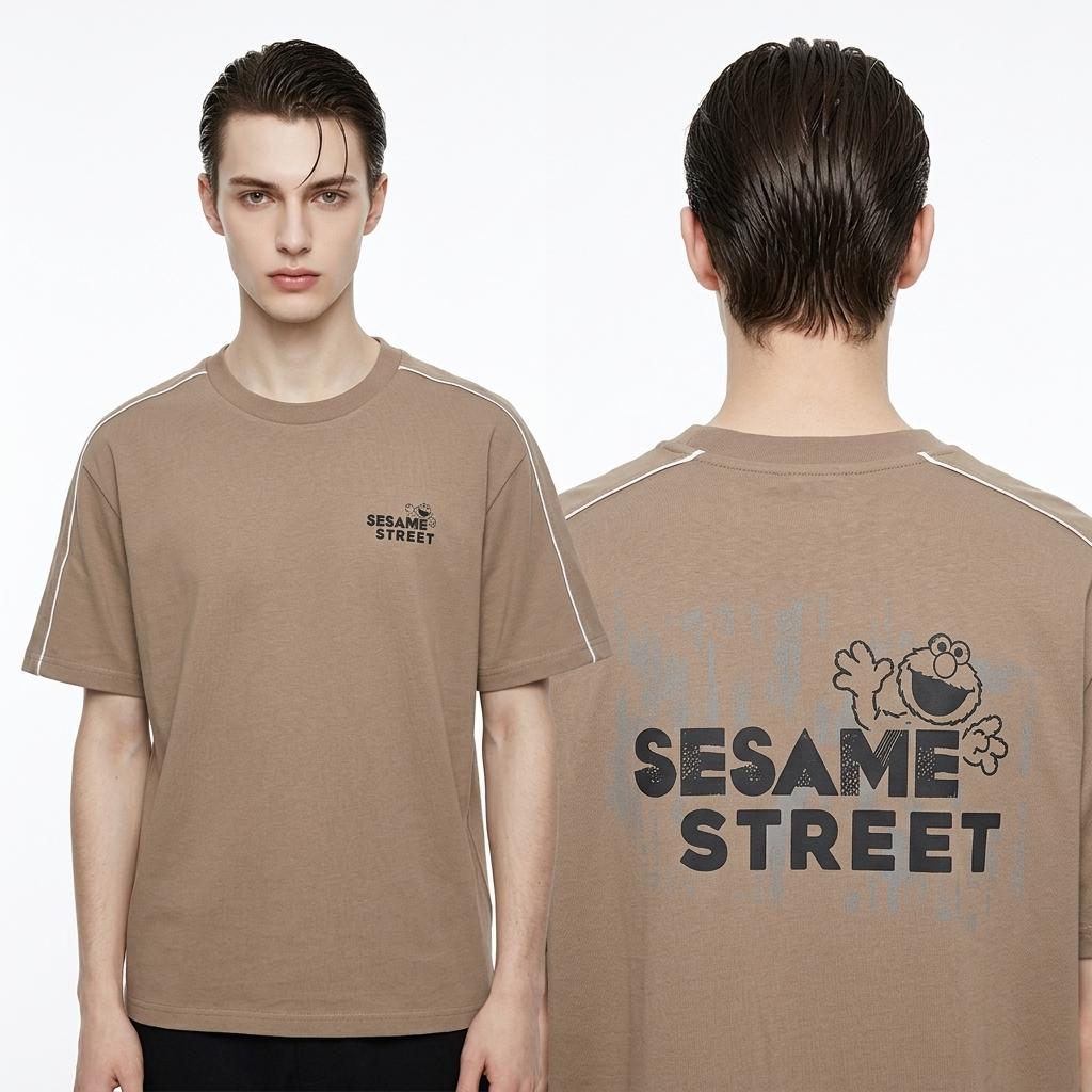 Crazy Sesame Street Unisex Short Sleeve Fashion Graphic Print Youthful Top M коричневый