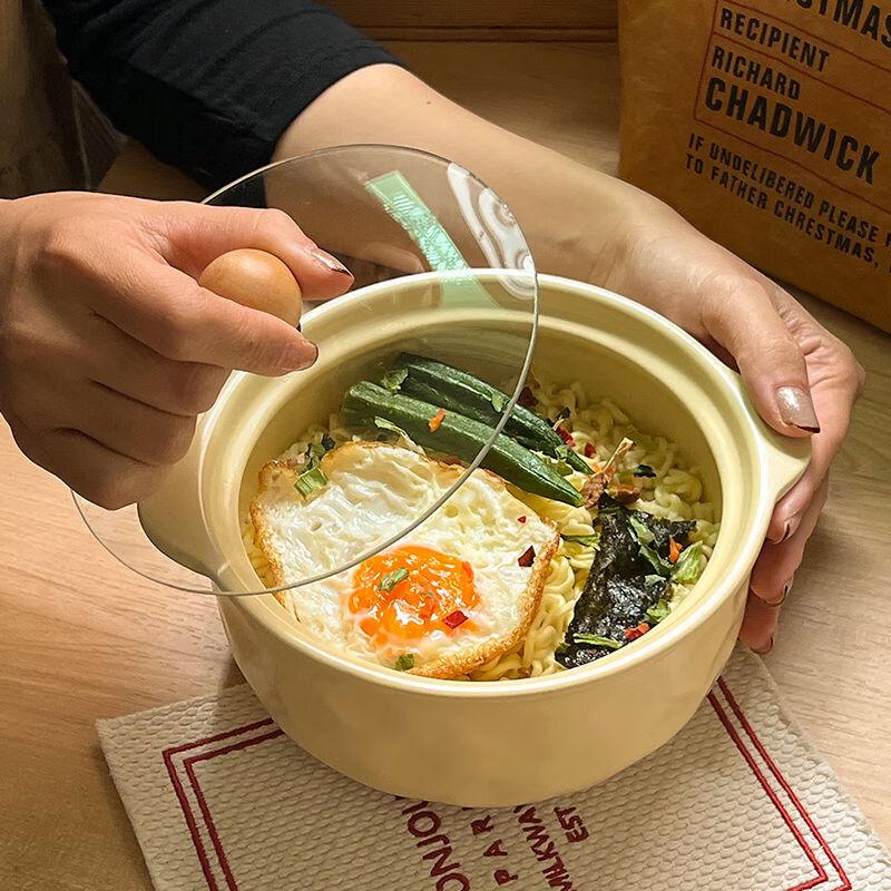 ZISIZ Ceramic Double-Handle Instant Noodle Soup Bowl