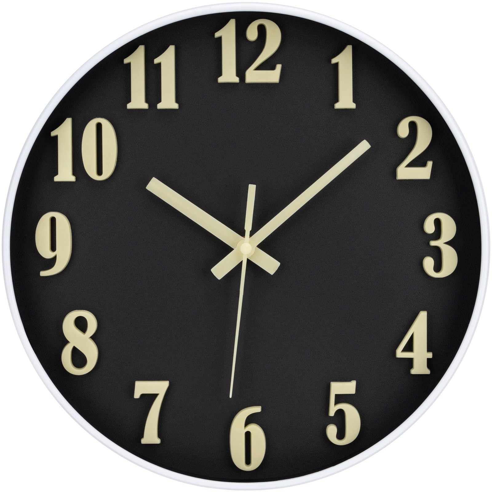 

AUTVIVID Luminous Wall Clock, Silent, Continuous Second Hand, Large Dial, Automatically Illuminates in Darkness, Luminous, 3D Large Dial, Easy to Read