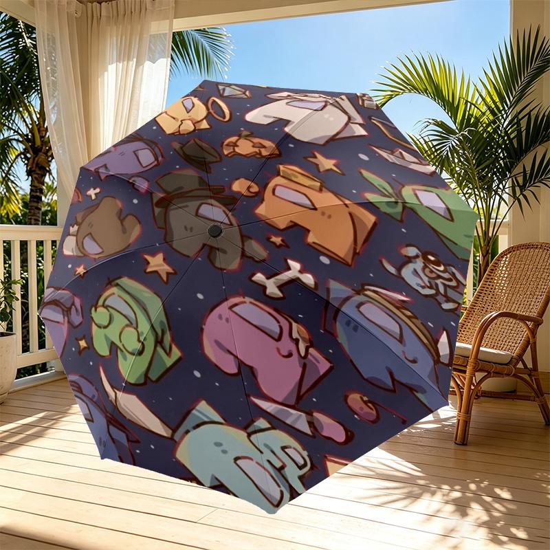 Among Us Print Automatic Open Close Umbrella, Portable Foldable Umbrella, for Outdoor Commute Camping Trip, Ideal Birthday Gift