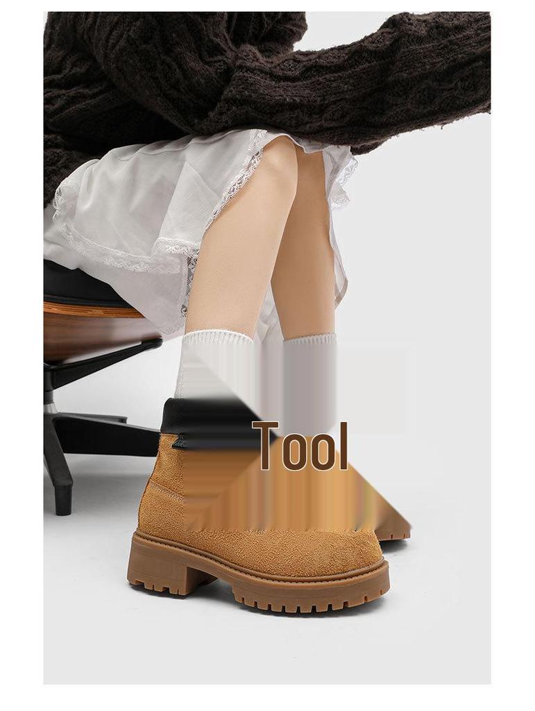 Mickey Yellow Herren Retro Motorrad-Martin-Stiefel mit dicken Sohlen und Höhenverstärkung