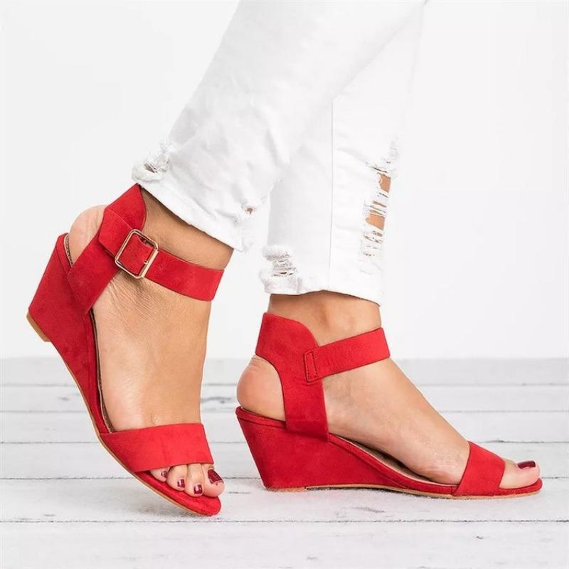 

Women s Sandals Fish-mouthed Open-toe, One-line Shoes Buckle Shoes,Height-increasing Wedge Heel Sandals 35 червоний