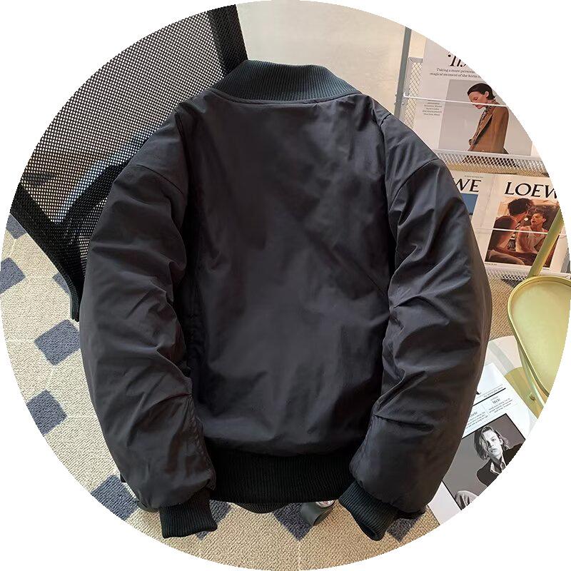American Style Men's Trendy Loose-Fit Cotton Bomber Jacket - Winter Warmth with Stand Collar