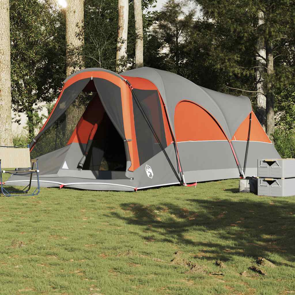 Tunnel Family Tent for 8 Persons Grey and Orange Waterproof