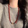 Vintage High Quality 7A Pigeon Blood Red Chalcedony Design Sense Sweater Chain Necklace Collarbone Chain Female