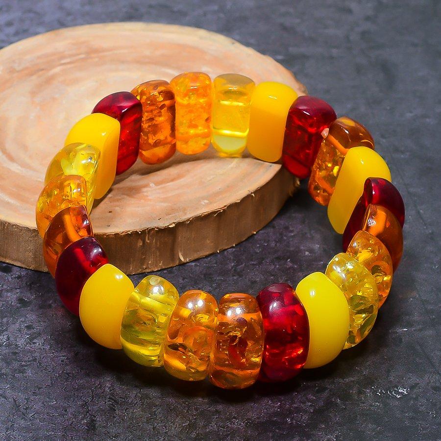 Natural Baltic Amber Gemstone Handmade Cuff Adjustable ETC-9783