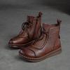 Johnature Flat Bottom Plush Warm Cotton Boots Solid Color Retro Genuine Leather Women's Short Boots