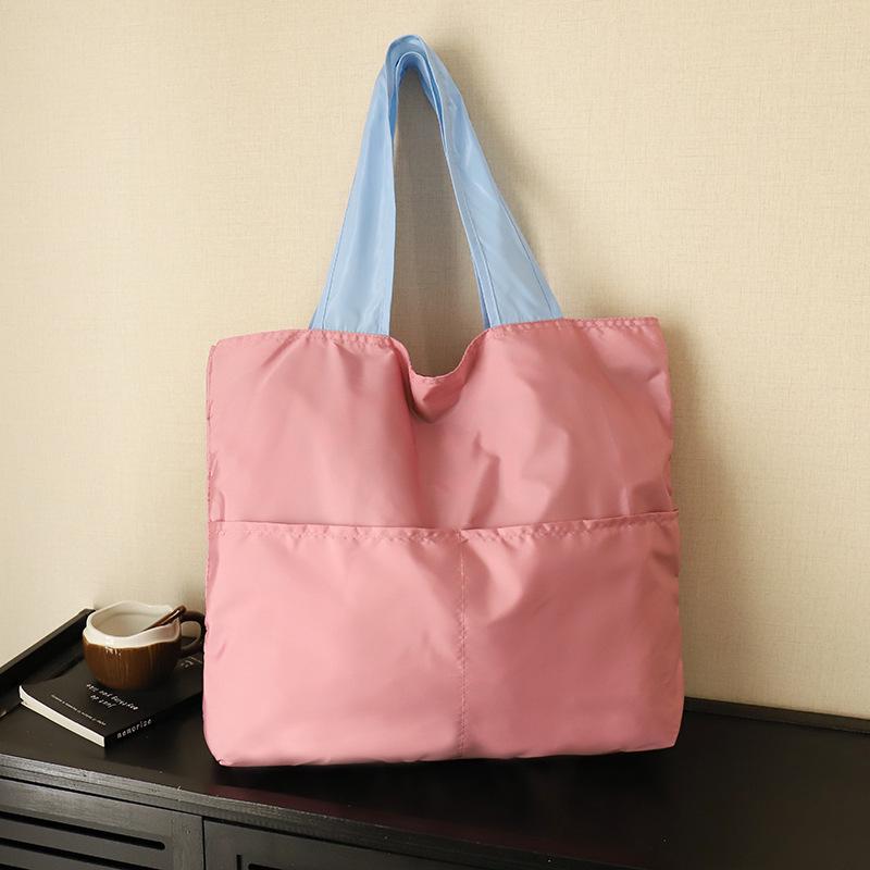Japanese-Style Foldable Cloud Bag: Portable, Large-Capacity, Waterproof Shoulder & Handheld Grocery Bag with Zipper.