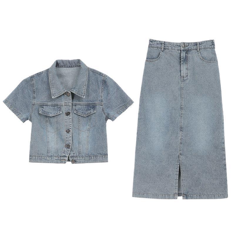 Stylish Summer 2026 Women's Denim Midi Skirt & Jacket Set