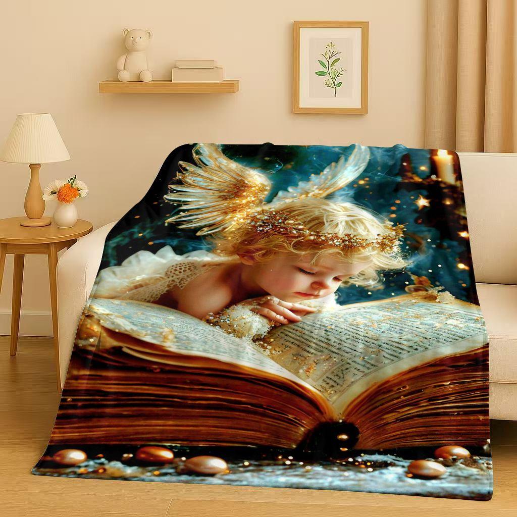 3D Luxurious Balote Angel Cupid Cartoon Flannel Blanket,Ultra Soft Warm Plush Throw for Home Bedroom Bed Sofa Cover Office Gift