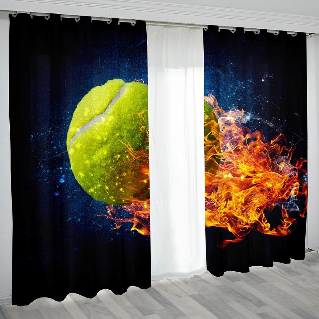 

Зеленая трава на футбольном дизайне, серия, тонкая полузатеняющая плотная штора в спальне, гостиной, детский декор W50xH130(CM)x2PCS-Grommet Top